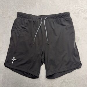 Three Nails Shorts Mens L Black Athletic Performance Gym Workout Cross Logo 7in